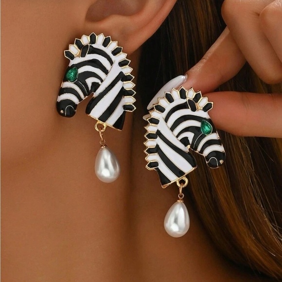 Anthropologie Jewelry - Bespoke Zebra Enamel Earrings